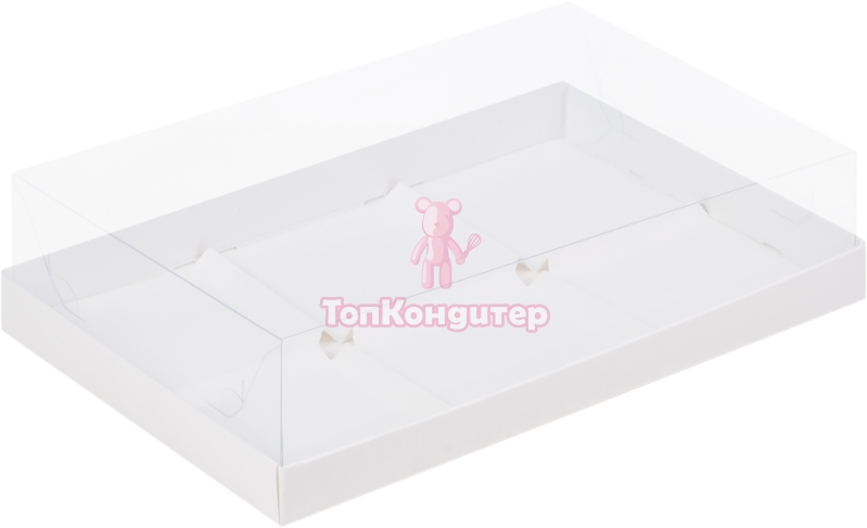 Коробка на 6 муссовых пирожных 30 см*19 см*8 см белая с пластиковой крышкой