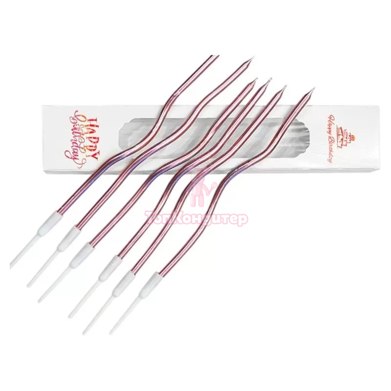 свечи "серпантин" 6шт., розовый металлик