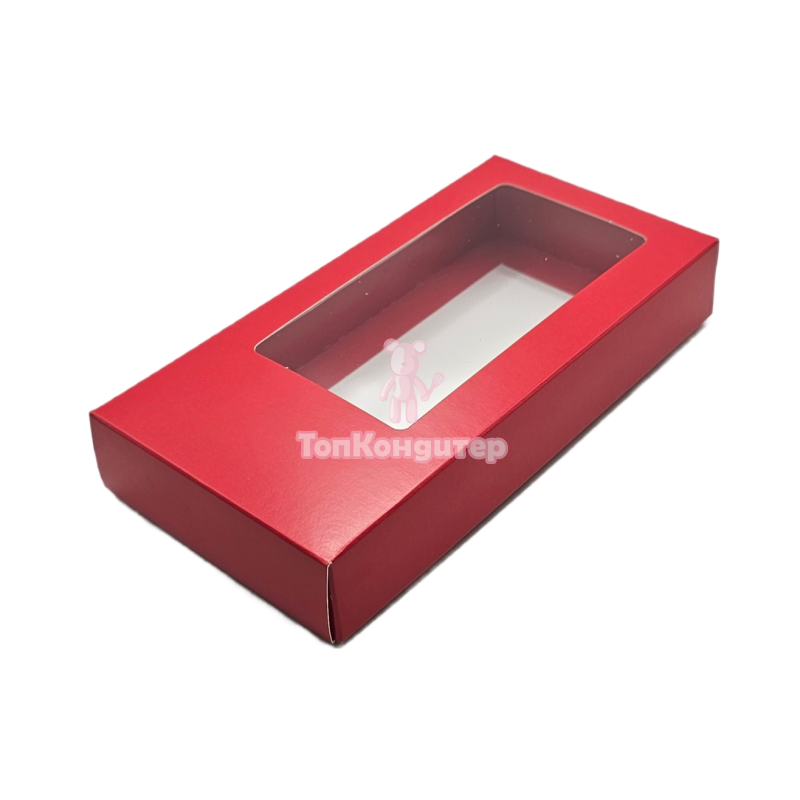 Коробка под дубайский шоколад с окном 15,5 см*7,5 см*2,5 см (красная матовая)
