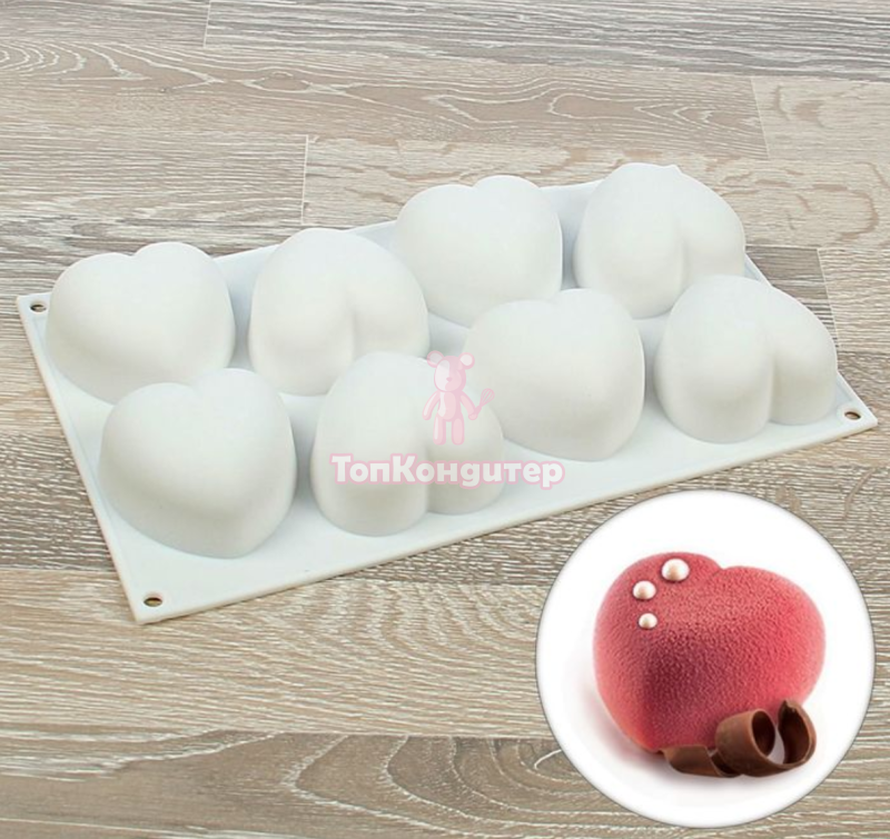 Форма для выпечки и муссовых десертов 30 х 17,5 см "Сердца", 8 ячеек