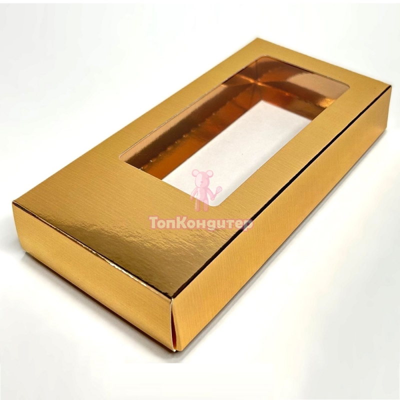 Коробка под дубайский шоколад с окном 15,5 см*7,5 см*2,5 см (Золото)