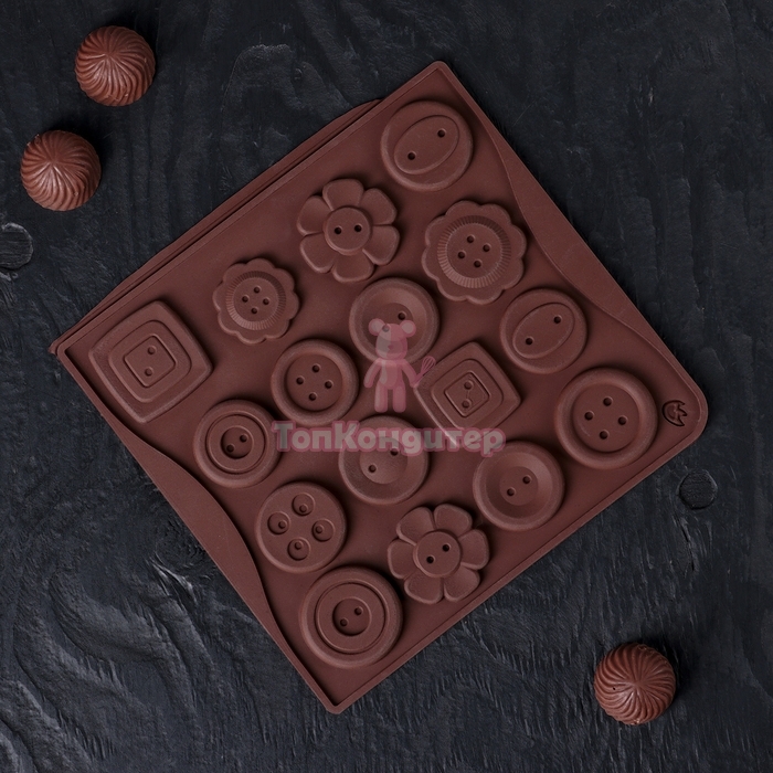 Форма для льда и шоколада «Пуговки», 17,4×16,5×0,4 см, 16 ячеек (d=3 см)