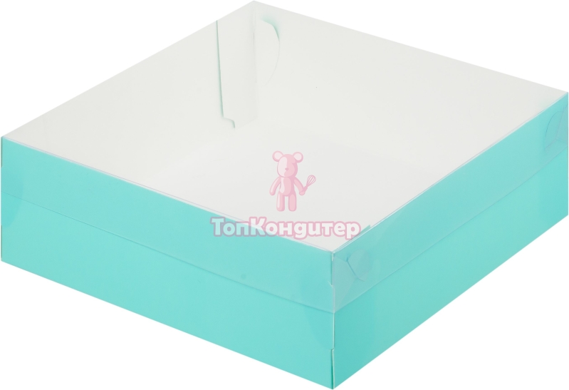 Коробка для зефира 20 см*20 см*7 см квадратная тиффани, прозрачная крышка