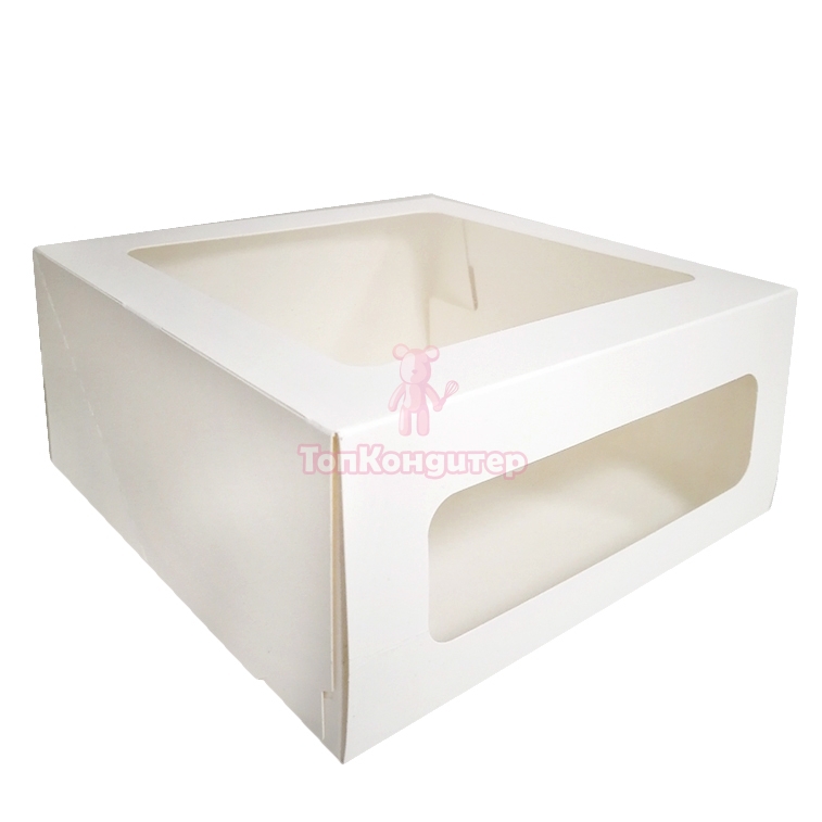 Коробка для торта 2 окна 18 см*18 см*10 см белая
