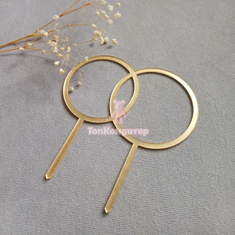 Топпер акриловый на шпажке "свадебные кольца" золото