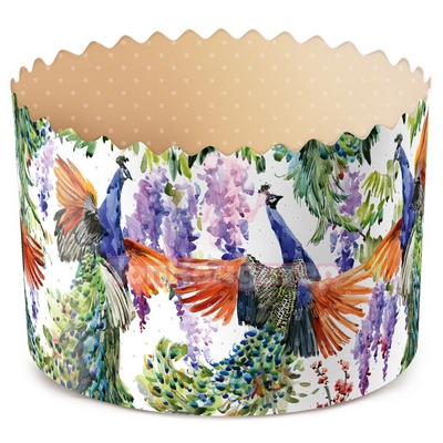 Форма бумажная для кулича "ПАВЛИНЫ" d= 11 см x h= 8,5 см