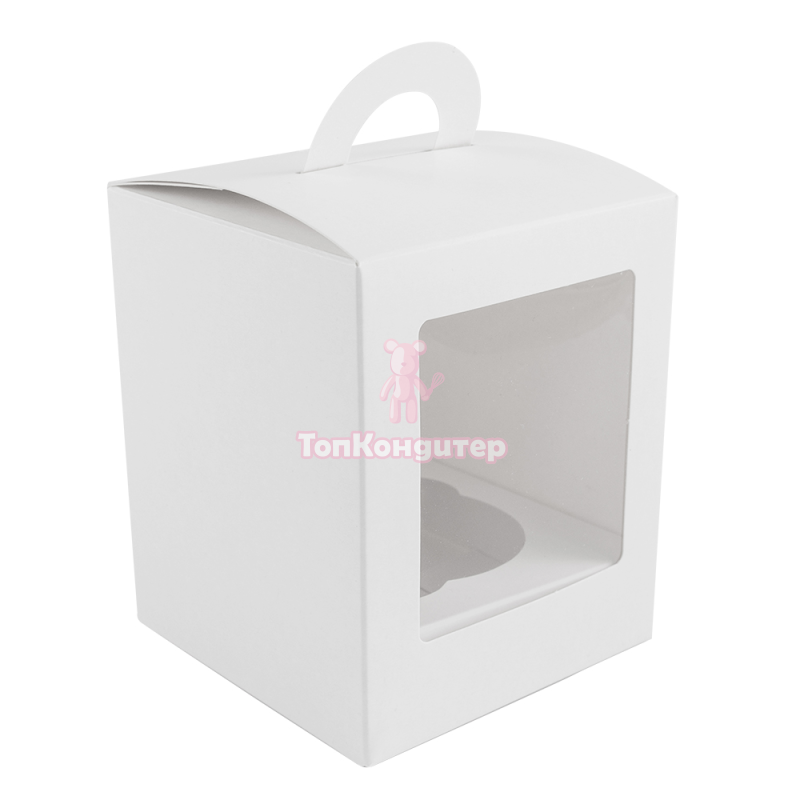 Коробка на 1 капкейк белая с ручкой