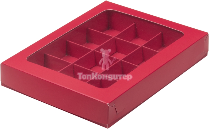 Коробка на 12 конфет 19 см*15 см*3,5 см красная