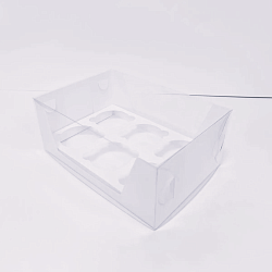 Коробка на 6 капкейков белая с пластиковой крышкой